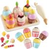 HERSITY Wooden Cupcakes Toys Pretend Play Food Desserts Kids Baking Set, Kitchen Playset for Toddlers 3-5, Tea Party for Little Girls Cooking Games Age 3 4 5 Years Old Girls Boys view 1