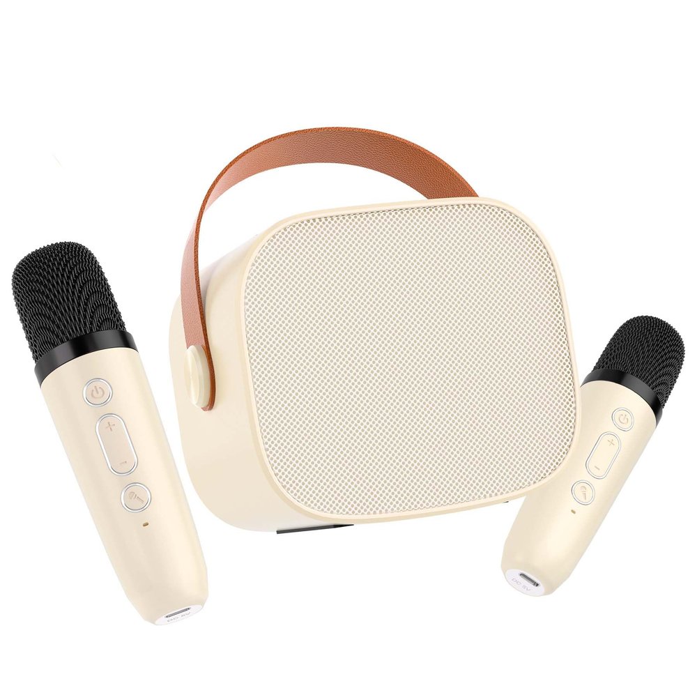 Mini Karaoke Machine for Kids Gifts for Girls Boys with 2 Wireless Microphones,4 Magic Voices,Portable Design for Indoor Outdoor Party Singing Fun,Birthday Christmas Toys for Children 3-12 Beige