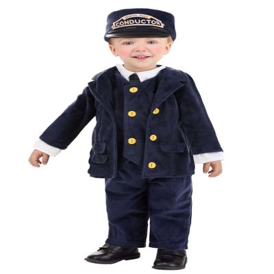Fun Costumes Infant North Pole Train Conductor Costume | Christmas Locomotive Operator Jumpsuit Uniform w/Hat, 0/3 Months, Blue