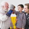 1 Pcs Family Hand Puppets 12 Inch Grandparents Mom Dad Brother Sister Plush Hand Puppet Toys Role-Play Toy Puppets for Kids Storytelling Imaginative Pretend Play Teaching Preschool(Black Grandfather) view 3