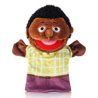 1 Pcs Family Hand Puppets 12 Inch Grandparents, Mom & Dad, Brother & Sister Plush Hand Puppet Toys Role-Play Toy Puppets for Kids Storytelling Imaginative Pretend Play Teaching Preschool(Black Dad)