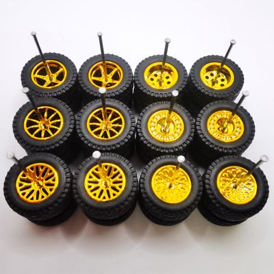 6 Set Simulation 1/64 Model Trucks Off Road Modified Tire with 6 Styles Hub and Rubber Tires 1/64 Scale Wheels for Trucks(Diameter 0.56in/14.2mm) (Electroplated Gold)