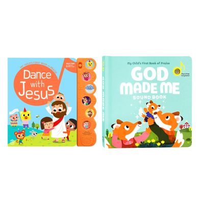 Dance with Jesus and God Made Me - Bundle of 2 Books - Christian Sound Books for Toddlers 1-3 | Six Bible Songs & Illustrations in Each Book, Musical Toys for Kids - Baptism Gifts for Boys and Girls