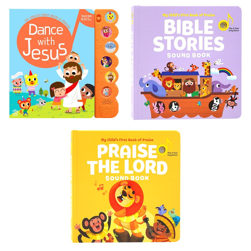 Dance with Jesus, Bible Stories and Praise The Lord - Bundle of 3 Books - Christian Sound Books for Toddlers 1-3 | 6 Bible Songs & Illustrations per Book, Musical Toys | Baptism Gifts for Toddlers