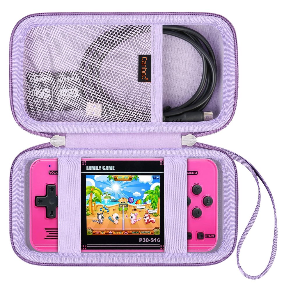 Canboc Carrying Case for WELLSTG Handheld Game -Preloaded 220 Retro Video Games/ My Arcade Atari Pocket Player Pro Game Console, Mesh Pocket fits Cable, SD Card, Purple (Case Only)