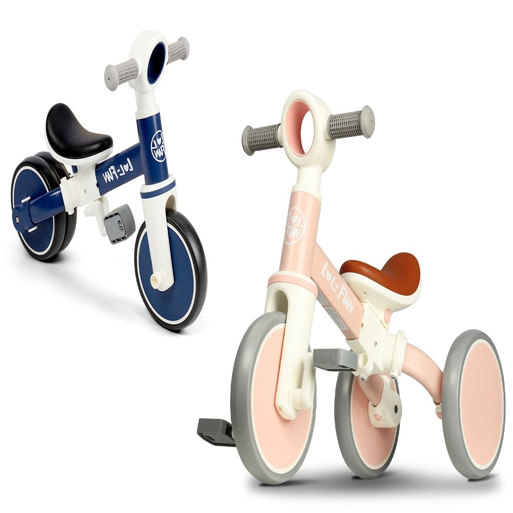 LOL-FUN 4 in 1 Toddler Balance Bike for 1-4 Years Old Boys Girls Gift - Bundle Pink & Blue