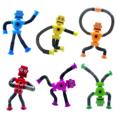 6PCS Telescopic Suction Cup Robot Toy,pop Tubes,Toddler Travel Toys,Toddler Sensory Toys,figette Toys,Fidget Toys for Kids,Treasure Box prizes,Small Toys for Kids prizes