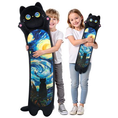Mewaii Long Cat Plush 5 Sizes, 120% Extra Filling Giant Plushness Kids Body Pillow, Kawaii Cute Black Starry Cat Stuffed Animals Plushies, Big Long Body Pillow Plush Gift for Girls 20