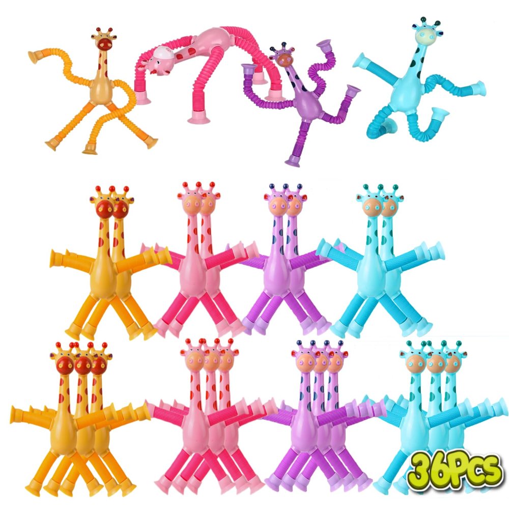 36PCS Telescopic Suction Cup Giraffe Toy,pop Tubes,Toys for Kids,Toddler Travel Toys,Toddler Sensory Toys,figette Toys,Fidget Toys for Kids,Treasure Box prizes,Small Toys for Kids prizes