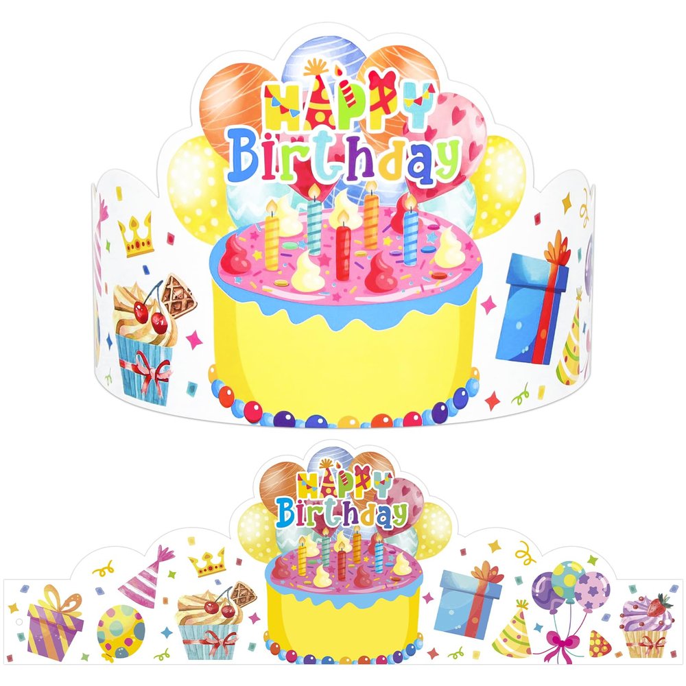 AUGTHEEP 36 Pack Birthday Crowns for Kids Classroom - Watercolor Paper Party Hats for Students Classroom School VBS Party Supplies