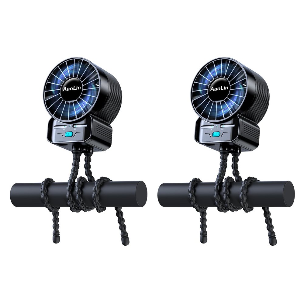 2 Pack Multifunctional Portable Stroller Fan 4 Speed 6600rpm High Speed Usb Rechargeable Personal Mini Handheld Fan Extended Tripod For Desktop Winding Kids Bed Treadmill Bike Golf Cart Outdoor Travel