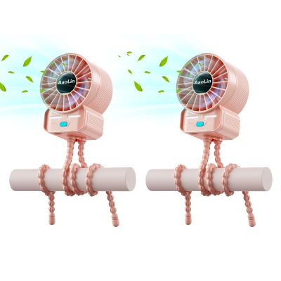 2 Pack Multifunctional Portable Stroller Fan 4 Speed 6600rpm High Speed Usb Rechargeable Personal Mini Handheld Fan Extended Tripod For Desktop Winding Kids Bed Treadmill Bike Golf Cart Outdoor Travel