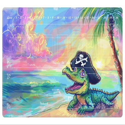 EDGFRTOIO Playmat with Zones for Card Game Playing, Compatible with Lorcana TCG Cards Game Mats 24"x14" Commander Deck Gaming Duel Mat Card Gameplay Mats for Beginner, Crocodile Pirate Island