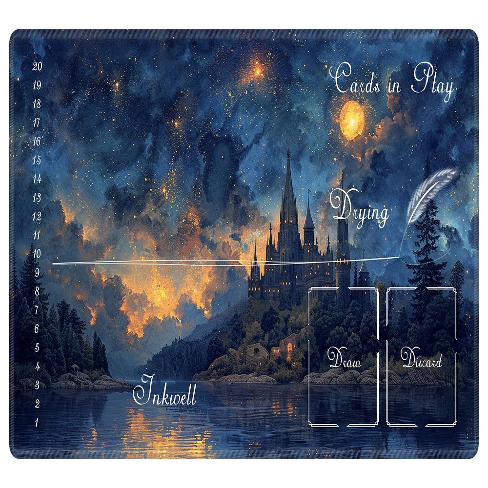 EDGFRTOIO Playmat - Lorcana TCG Zone Card Game Play Mat, 24"x14" Commander Deck Gaming Desk Duel Mat, Starry Night Castle
