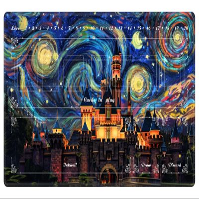 EDGFRTOIO Playmat with Zones for Card Game Playing, Compatible with Lorcana TCG Cards Game Mats 24"x14" Commander Deck Gaming Duel Mat Card Gameplay Mats for Beginner, Magical Castle Starry Night