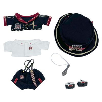 niannyyhouse Hat Tie Coat Shirt Strap Pants Shoes Red Black Uniform Outfit 20cm 8in Plush Doll Clothes