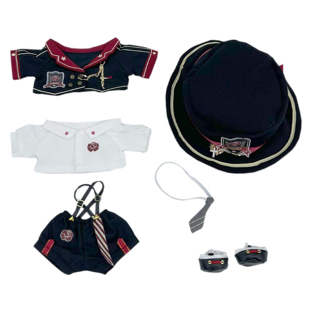 niannyyhouse Hat Tie Coat Shirt Strap Pants Shoes Red Black Uniform Outfit 20cm 8in Plush Doll Clothes
