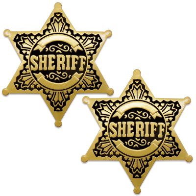 Huwane Sheriff Badge 2 Packs Metal Police Badges Pin Old West Prop Western Cop Star Badge for Kids, boys, Girls, Party, Adult (Gold)