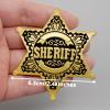 Huwane Sheriff Badge 2 Packs Metal Police Badges Pin Old West Prop Western Cop Star Badge for Kids, boys, Girls, Party, Adult (Gold) view 2