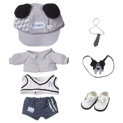 niannyyhouse 20cm Plush Doll Clothes Hat Shirt Tie Vest Pants Backpacks Shoes Puppy Outfit 8in Doll Dress Up