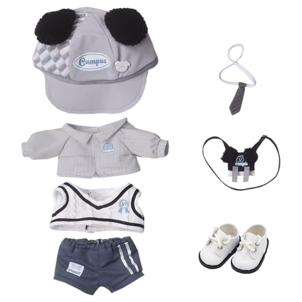 niannyyhouse 20cm Plush Doll Clothes Hat Shirt Tie Vest Pants Backpacks Shoes Puppy Outfit 8in Doll Dress Up