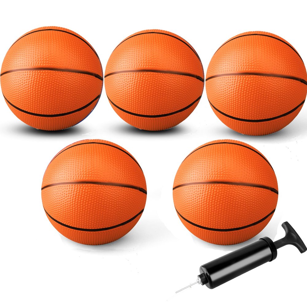 Anzmtosn Mini Basketball Toys for Indoor Door Hoops - 7 Inch Pool Toys with Pump, Beach Balls Toy, 7" Pool Basketball for Pool Inflatables Hoops, Playground, Outdoor, Lawn, Arcade Game 5 Pack