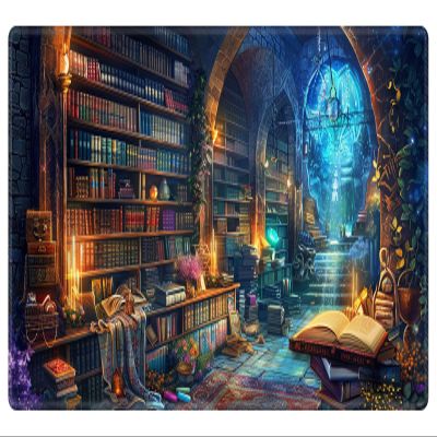 EDGFRTOIO Card Playmat 70 x 40 cm Game Mats Tabletop Magic for MTG/TCG Cards, Trading Card Game Playing Stitched Commander Deck Gaming Desk Duel Mat Card Gameplay Mats, Enchanted Library