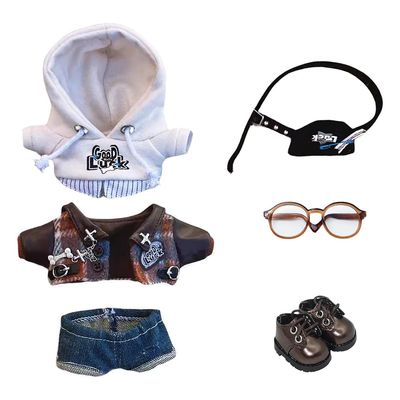 niannyyhouse Doll Dress Up Hoodies Jackets Jeans Backpacks Glasses Shoes Vintage Outfit 10cm 15cm 20cm Plush Doll Clothes (10cm)