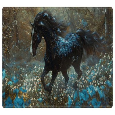 EDGFRTOIO Card Playmat 70 x 40 cm Game Mats Tabletop Magic for MTG/TCG Cards, Trading Card Game Playing Stitched Commander Deck Gaming Desk Duel Mat Card Gameplay Mats, Forest Wild Daisies Horse