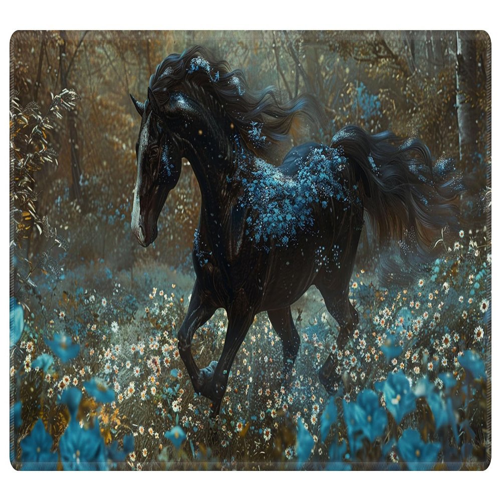EDGFRTOIO Card Playmat 70 x 40 cm Game Mats Tabletop Magic for MTG/TCG Cards, Trading Card Game Playing Stitched Commander Deck Gaming Desk Duel Mat Card Gameplay Mats, Forest Wild Daisies Horse