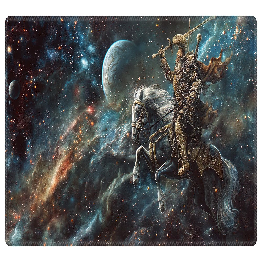 EDGFRTOIO Card Playmat 70 x 40 cm Game Mats Tabletop Magic for MTG/TCG Cards, Trading Card Game Playing Stitched Commander Deck Gaming Desk Duel Mat Card Gameplay Mats, Warrior Riding in Space