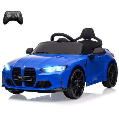 12V Electric Ride On Car w/RC,Licensed by BMW M4 Toddler Electric Vehicle for 37-83 Months,Power Wheels for Boys Girls, with Suspension System,3 Speeds, Bluetooth, MP3, Double Door, LED Light (Blue)