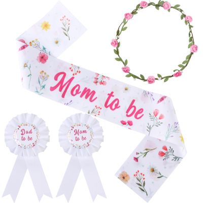Serencatcher Wildflower Baby Shower Decorations Girl, Wild Flower Mom to Be Maternity Sash Mom Dad to Be Pin Flower Crown Headband for Baby in Bloom a Little Wildflower is on The Way Boho Baby Shower