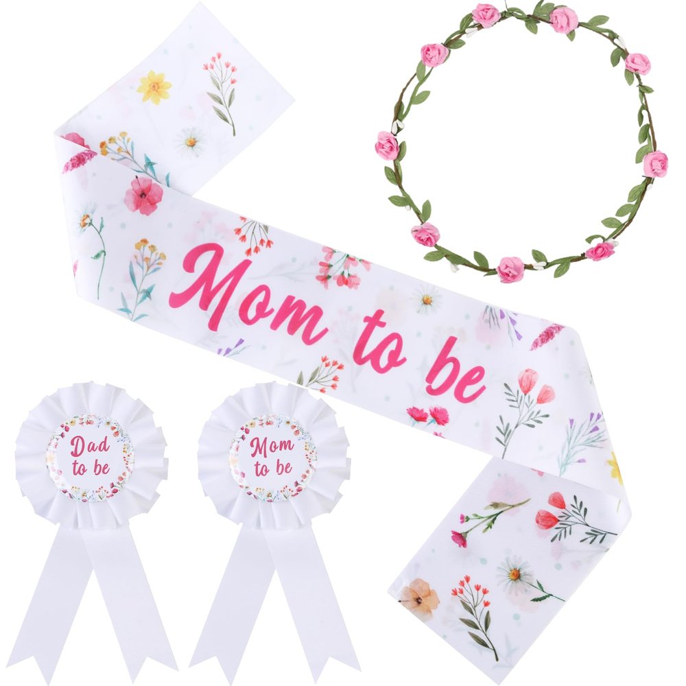 Serencatcher Wildflower Baby Shower Decorations Girl, Wild Flower Mom to Be Maternity Sash Mom Dad to Be Pin Flower Crown Headband for Baby in Bloom a Little Wildflower is on The Way Boho Baby Shower