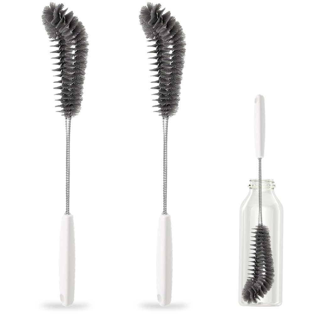16 inches Long Handle Black Bottle Cleaning Brushes - Perfect for Baby Bottles, Sports Bottles, Glassware, Mugs, Jars, and Stemware (2-pc)