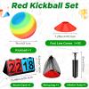Jenaai 18 Pcs Sports Kickball Set Includes Playground Ball 5 Rubber Throw Down Bases Ball Pump Scoreboard Net Bag 10 Foul Line Cones for Adults Playground Backyard Game(9 Inch,Rainbow) view 3