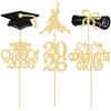 Gyufise 24Pcs 2026 Graduation Cupcake Toppers Glitter Class of 2026 Congrats Grad Cap Diploma Cake Decorations for 2026 Graduation Theme Birthday Party Supplies Black Gold view 3