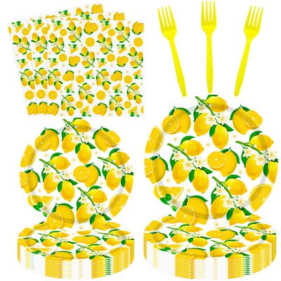 160 Pack Lemon Party Decorations Lemonade Theme Birthday Party Supplies Yellow Lemons Theme Tableware- Lemon Plate Lemon Napkins for Lemon Theme Birthday Party Wedding Shower Supplies Serves 40