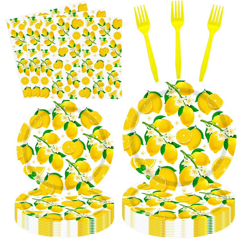 160 Pack Lemon Party Decorations Lemonade Theme Birthday Party Supplies Yellow Lemons Theme Tableware- Lemon Plate Lemon Napkins for Lemon Theme Birthday Party Wedding Shower Supplies Serves 40