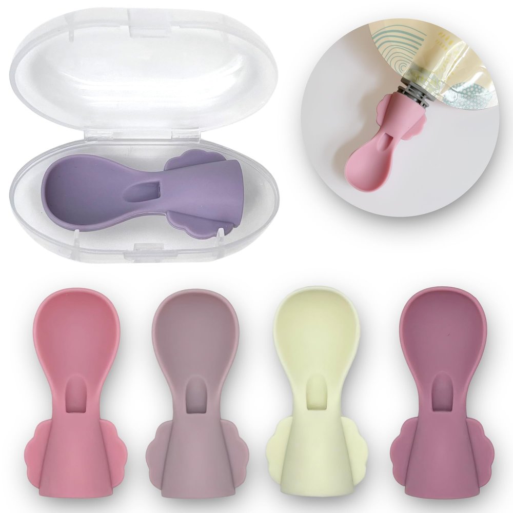 Little Whispers Baby Food Pouch Spoon Attachments - Stage 1, Small (Blossom) - 5 Pack