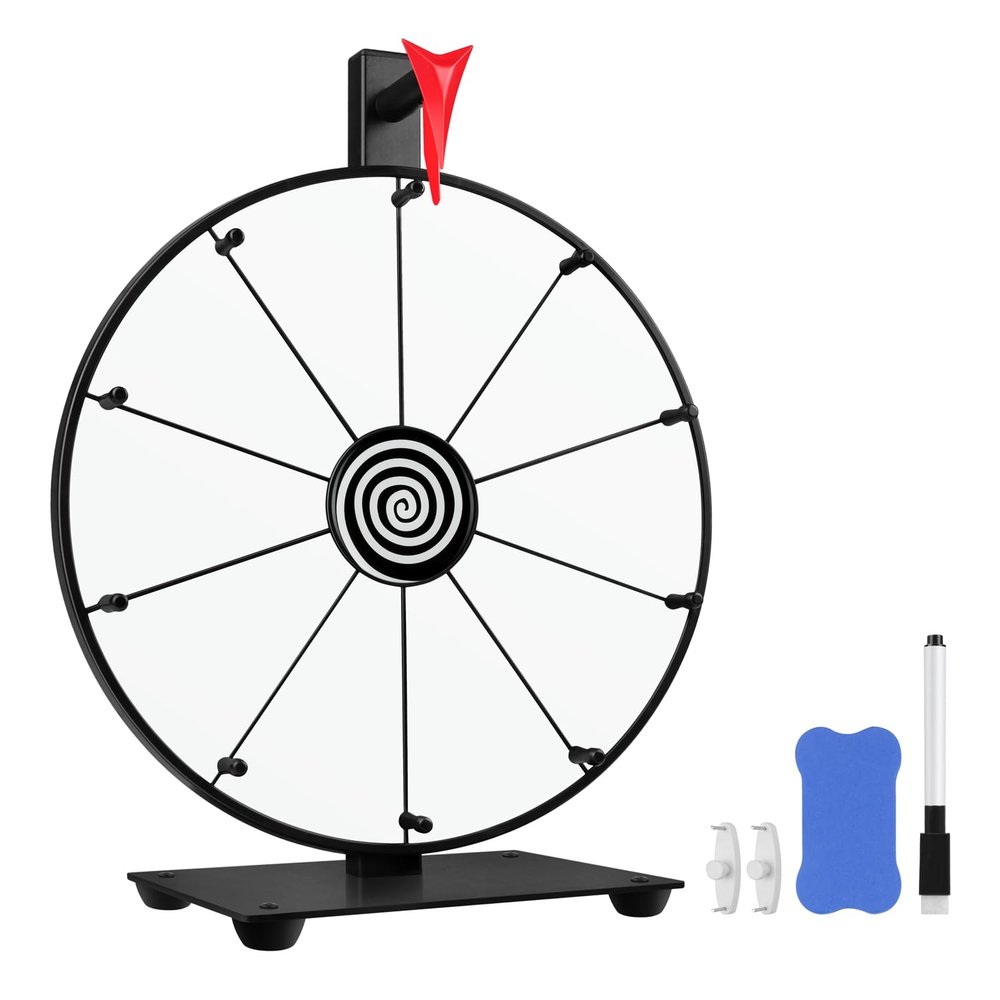 Pionites 12 Inch 10 Slots Prize Wheel Tabletop or Wall Mount Fortune Spin with Dry Erase Marker and Eraser for Engaging Home Parties, Trade Show, Carnival Events (12'' White)