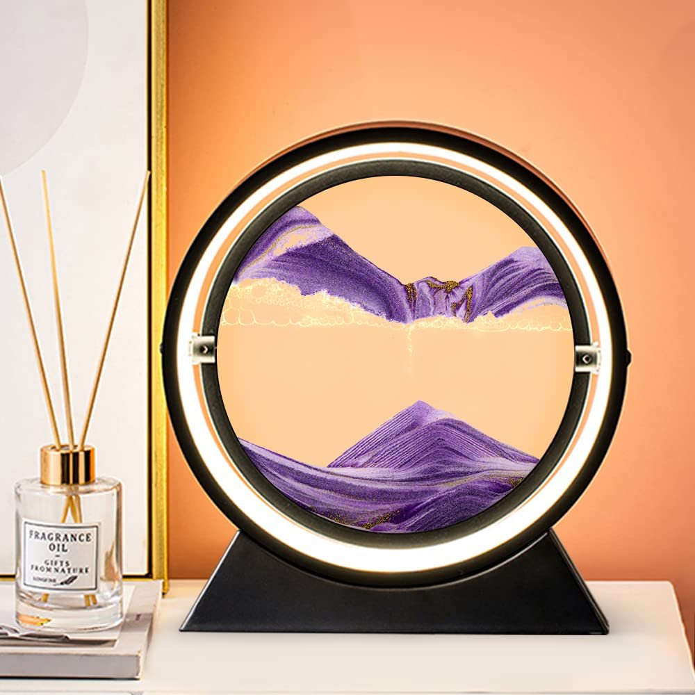 UNbit Moving Sand Art Desktop Ornament, Quicksand Painting Ornament 7/12inch Moving 3D Sand Art Picture Round Glass Hourglass Deep Sea Sandscape in Motion Display Flowing Sand Frame for Home Decor (Co