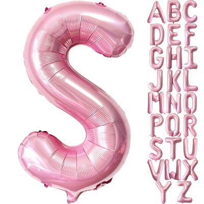 Pink Letter S Balloons, 40 Inch Pastel Pink Letter Balloons S Foil Mylar Helium Pink Letter Balloons for Birthday Party Supplies Anniversary Event Celebration Decorations Alphabet Pink S