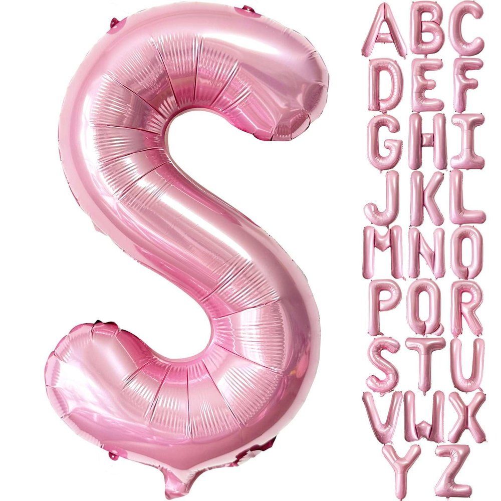Pink Letter S Balloons, 40 Inch Pastel Pink Letter Balloons S Foil Mylar Helium Pink Letter Balloons for Birthday Party Supplies Anniversary Event Celebration Decorations Alphabet Pink S