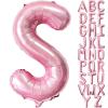 Pink Letter S Balloons, 40 Inch Pastel Pink Letter Balloons S Foil Mylar Helium Pink Letter Balloons for Birthday Party Supplies Anniversary Event Celebration Decorations Alphabet Pink S view 1