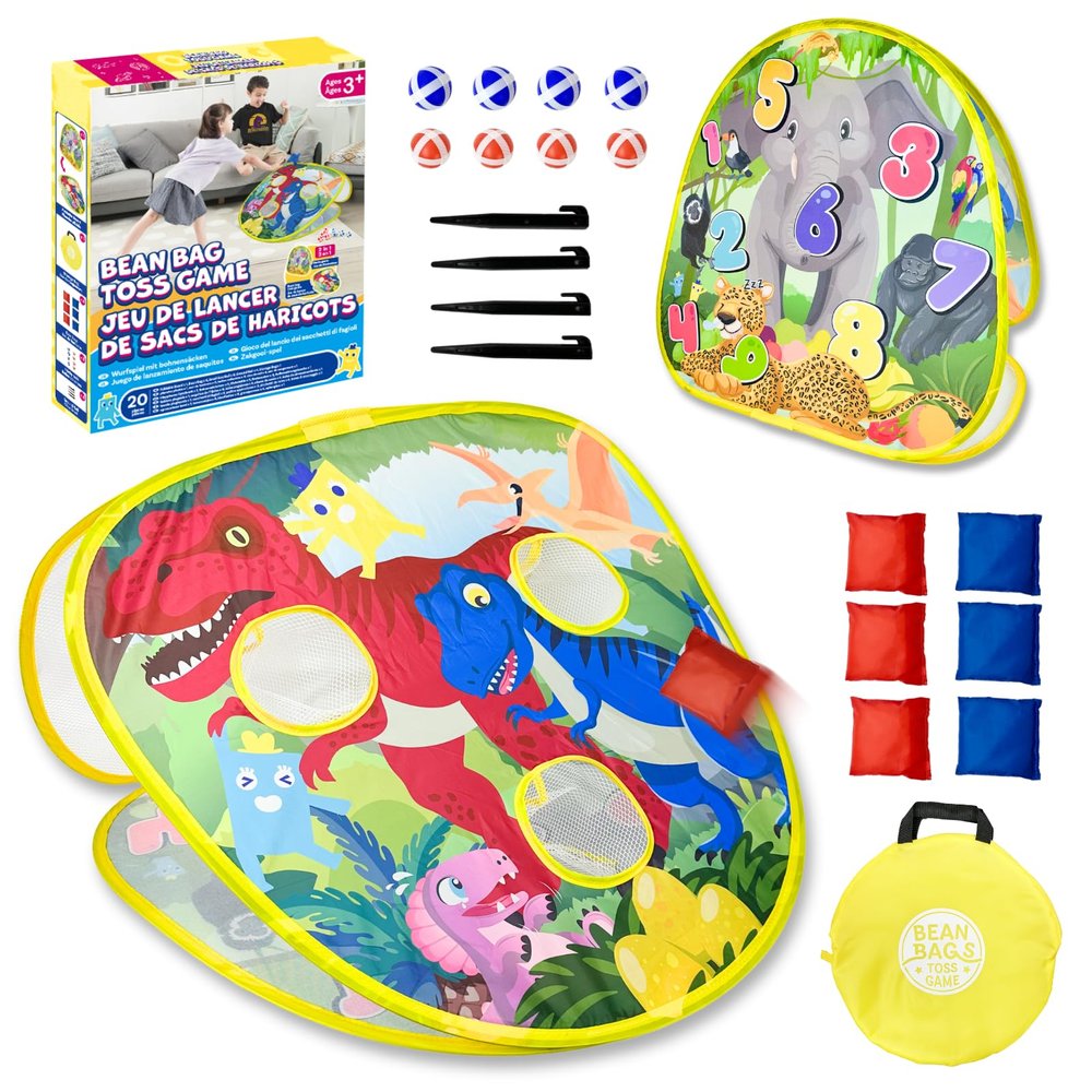 Grip Kids 2-in-1 Dinosaur & Animal Bean Bag Toss Game Double-Sided 27" Target Board with 6 Bean Bags Outdoor & Indoor Toy for Toddlers & Kids Ages 3-6 Birthday Gift - Amazon Exclusive