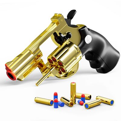 Toy GunSoft Bullet Revolver, Game Slingshot Toy Gun, Foam Blaster with Sponge Bullets, for Children Ages 8 and up (Golden)