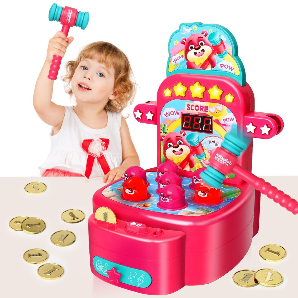 Yerloa Whack Game for Toddlers 2 3 4 5 Year Old Boy Girl Kids Easter Birthday Gift, Toys for Ages 2-4 4-6 Learning Interactive Educational Cause and Effect Toys with 2 Hammers, Music & Light