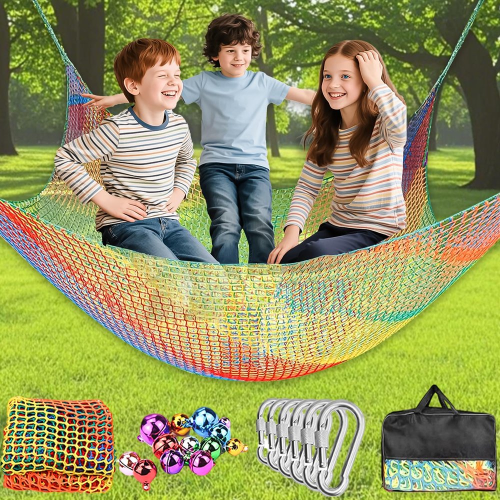 9.9x6.6Ft Double Layer Climbing Cargo Net - Kids Playground Safety Net for Treehouse, Backyard Outdoor Adventure Accessories