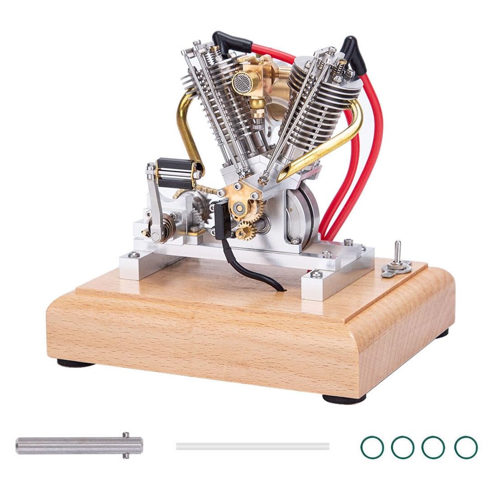 Internal Combustion Gasolin Engine, Hoglet OHV V-Twin Four-Stroke Gasoline Engine Mini Retro Motorcycle Engine Model with Pedal Start, Internal Combustion Engine Physical Toys for Adults